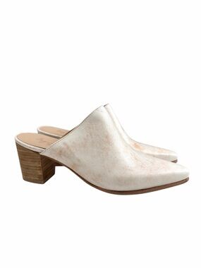 Esquivel White/Tan Leather Heeled Mules Size 6.5